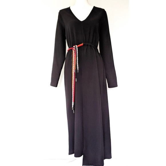 Zara black long sleeve midi dress with colorful strings - Picture 7 of 7